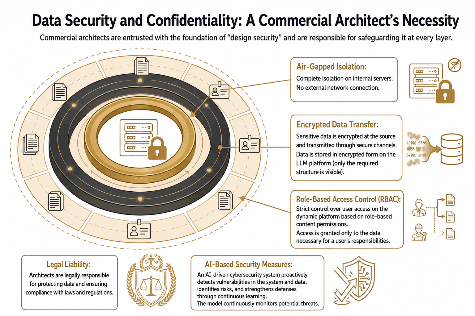 Layered security architecture: air-gapped deployment, RBAC, and AI threat protection